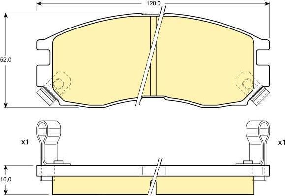 GIRLING Колодки тормозные передние MITSUBISHI GALANT LANCER 1.8-2.0 88-00 128X52X16mm (X3511002, 6111289)