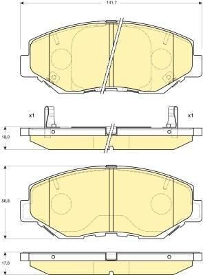 GIRLING Колодки тормозные передние HONDA CR-V II ELEMENT 02- 141,7X56,8X17,6mm (45022S9AE60, 6133259)