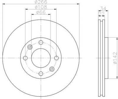 HELLA Диск тормозной CITROEN C3/C4/C5 03>/BERLINGO 96>/PEUGEOT 206/307/PARTNER пер. (4246W1, 8DD355108-351)