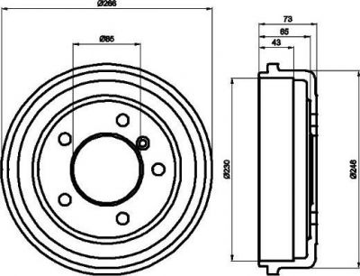 Hella 8DT 355 301-151 тормозной барабан на MERCEDES-BENZ T1 c бортовой платформой/ходовая часть (602)