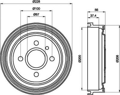 Hella 8DT 355 301-181 тормозной барабан на OPEL ASTRA F Наклонная задняя часть (53_, 54_, 58_, 59_)