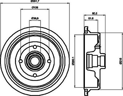 Hella 8DT 355 301-611 тормозной барабан на AUDI 80 (89, 89Q, 8A, B3)