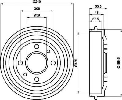 Hella 8DT 355 301-961 тормозной барабан на FIAT REGATA (138)