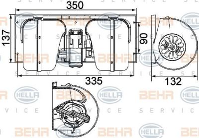 HELLA Вентилятор отопителя F65-85/XF95/105 (8EW351024-491)