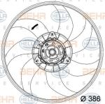 HELLA Вентилятор охлаждения двигателя(с кондиционером/390mm) Opel Corsa/Fiat 1,0-1,4 06-09 (13 41 390, 8EW351034-281)