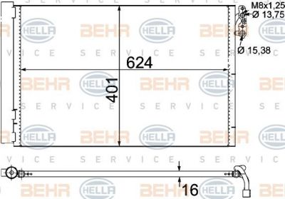 HELLA Радиатор кондиционера E87/E90 1,6-3,0L 04-> (64539206297, 8FC351302-611)