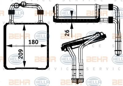 HELLA Радиатор отопителя MB W211 03- (2118300361, 8FH351311-191)