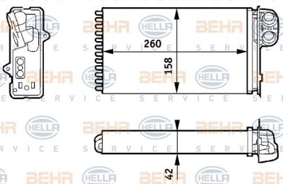 HELLA Радиатор отопителя RENAULT Megane Scenic/Scenic I 97-03 (260x158x42mm) (7701205450, 8FH351313-421)