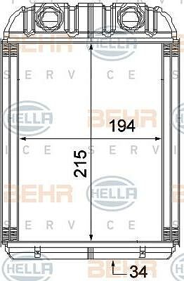 HELLA Радиатор отопителя VAG TOUAREG 2.5D/3.2D/3.2/3.6/4.5/4.8/6.1 (7L0819031A, 8FH351315-351)