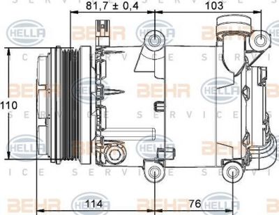 HELLA Компрессор кондиционера FORD Focus II 1,8/2,0 04- (1368905, 8FK351113-471)