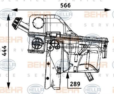 HELLA Бачок расширительный MB Actros I ( станд. кабина) + Actros II 566x289x444mm (8MA376705-081)