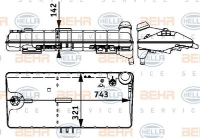 HELLA Расширительный бачок радиатора 321x743x242 MAN F2000 (8MA376705-381)