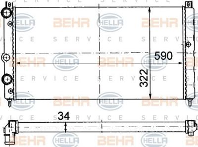 Hella 8MK 376 714-594 радиатор, охлаждение двигателя на VW CADDY II пикап (9U7)