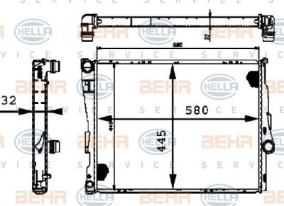 HELLA Радиатор системы охлаждения E46 1.6-3.0/2.0D/3.0D -A/C 98- (17 11 9 071 519, 8MK376716-271)