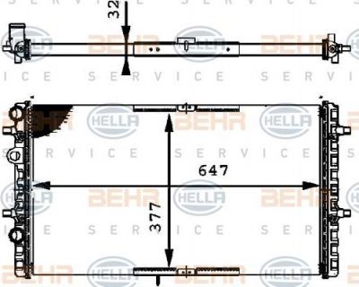 HELLA Радиатор охл. ДВС VAG Ibiza III///Caddy II 1,0-1,9L 99-02 (645x378x23mm) (6K0121253AG, 8MK376716-324)