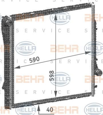 HELLA Радиатор охл. ДВС E53(X5) 3,0-4,8L 00-> (590x598x40mm) (17101439101, 8MK376718-751)