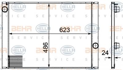 HELLA Радиатор охл. ДВС E60 2,2-3,0L 03-> МКПП (623X486X24) (17117519209, 8MK376719-141)