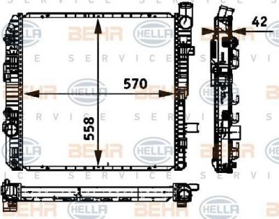 HELLA Радиатор охлаждения MB T2 614-814D OM904 (8MK376721-111)