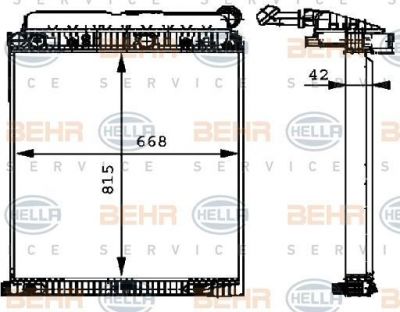 HELLA Радиатор системы охлаждения, 815x668x42 MB Atego IIMB Atego 2 -09/04 (8MK376721-261)