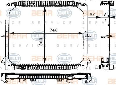 HELLA Радиатор системы охлажденения 748x800x42 , Iveco EuroTrakker MP 190/260/380/410/440. 01.93 (8MK376721-571)