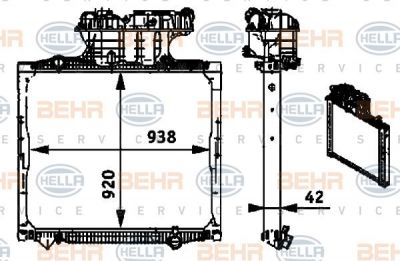 HELLA Радиатор MAN TGA 18,26-Serie 2000-> 920x938x42 (8MK376721-681)