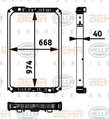 HELLA Радиатор 974x668x42 MERCEDES AXOR Truck (8MK376722-021)