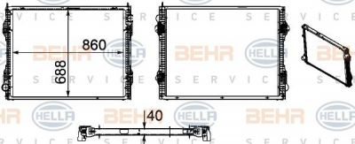 HELLA Радиатор охлаждения двигателя 860x688x40 Scania P,R,G,T-Series (8MK376756-171)
