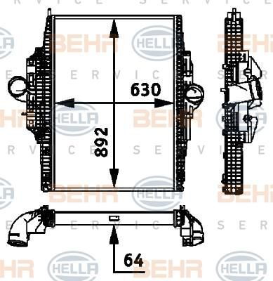 HELLA интеркулер Plastic/Aluminium 630x892x64 MB AXOR OM457 02--> (8ML376724-281)