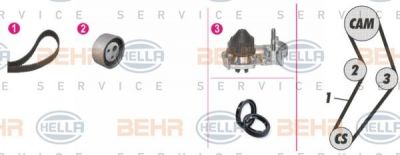 Hella 8MP 376 800-851 водяной насос + комплект зубчатого ремня на RENAULT CLIO I (B/C57_, 5/357_)