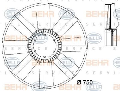 Hella 8MV 376 733-231 крыльчатка вентилятора, охлаждение двигателя на MERCEDES-BENZ ACTROS
