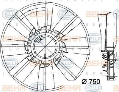 Hella 8MV 376 756-081 крыльчатка вентилятора, охлаждение двигателя на MERCEDES-BENZ ACTROS