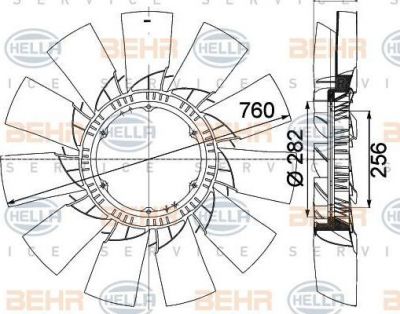 Hella 8MV 376 757-501 крыльчатка вентилятора, охлаждение двигателя на DAF CF 85