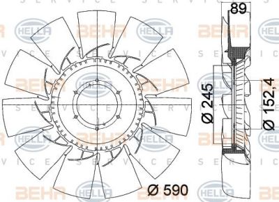 Hella 8MV 376 757-761 крыльчатка вентилятора, охлаждение двигателя на RENAULT TRUCKS Midlum