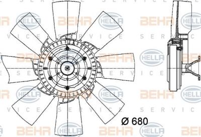 HELLA вискомуфта с крыльчаткой d=680 8 лопастей Scania 114/124 (8MV376728-391)