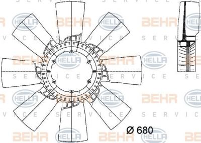 HELLA крыльчатка вентилятора 8 лопастей D=608mm RVI Kerax/Premium 2000--> (8MV376733-271)