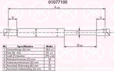 KLOKKERHOLM 01077100 газовая пружина, крышка багажник на ALFA ROMEO 156 (932)