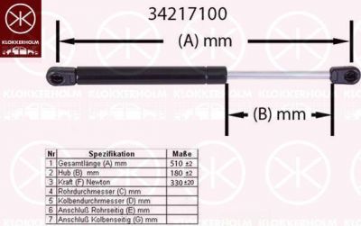 KLOKKERHOLM 34217100 газовая пружина, крышка багажник на MAZDA 2 (DE)