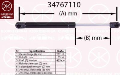 KLOKKERHOLM 34767110 газовая пружина, крышка багажник на MAZDA 3 седан (BK)