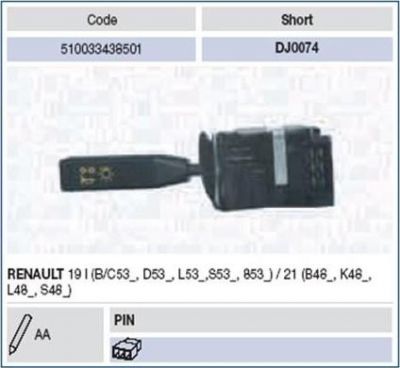 MAGNETI MARELLI Выключатель на колонке рулевого управления (510033438501)