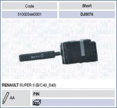 Magneti Marelli 510033440001 выключатель на колонке рулевого управления на RENAULT SUPER 5 (B/C40_)