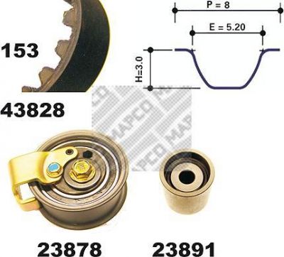 MAPCO 23828 комплект ремня грм на AUDI A4 Avant (8D5, B5)