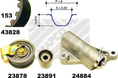 MAPCO 23833 комплект ремня грм на AUDI A4 Avant (8D5, B5)