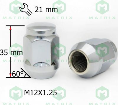 Матрикс 901444 Cr Гайка M12x1.25 35 мм Конус, закрытая кл 21мм