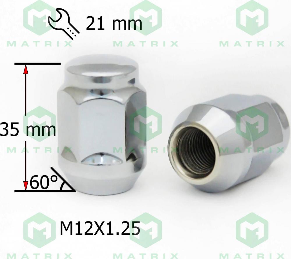 Купить Матрикс 901444 Cr Гайка M12x1.25 35 мм Конус, закрытая кл 21мм, цены  на Матрикс-Авто