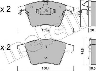 METELLI 22-0552-3 комплект тормозных колодок, дисковый тормоз на VW MULTIVAN V (7HM, 7HN, 7HF, 7EF, 7EM, 7EN)