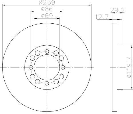 MINTEX MDC251 тормозной диск на VOLVO 340-360 (343, 345)