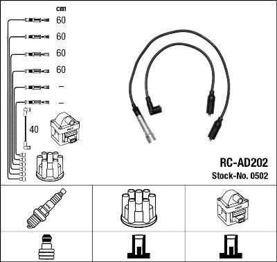 NGK 0502 Комплект в/в проводов VAG A100/A80/A6 AAD/AAE/ABK/ADA/NE ->97 (RC-AD202)