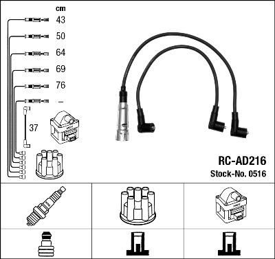 NGK 0516 Комплект в/в проводов VAG Ibiza, Golf, Polo 1,0/1,3/1,8 87-99 (ZEF561)