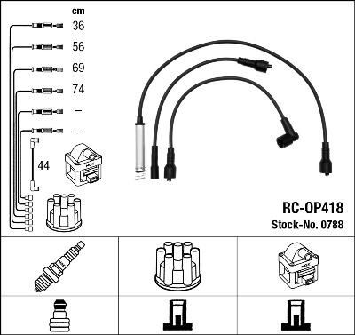 NGK 0788 Провода высоковольтные RC-OP418 OPEL Vectra A 1,8/2,0 ,Calibra A 2,0 90-93