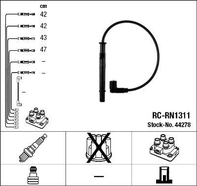 NGK 44278 Провода высоковольтные RC-RN1311 RENAULT 1.2 16V RC-RN1311